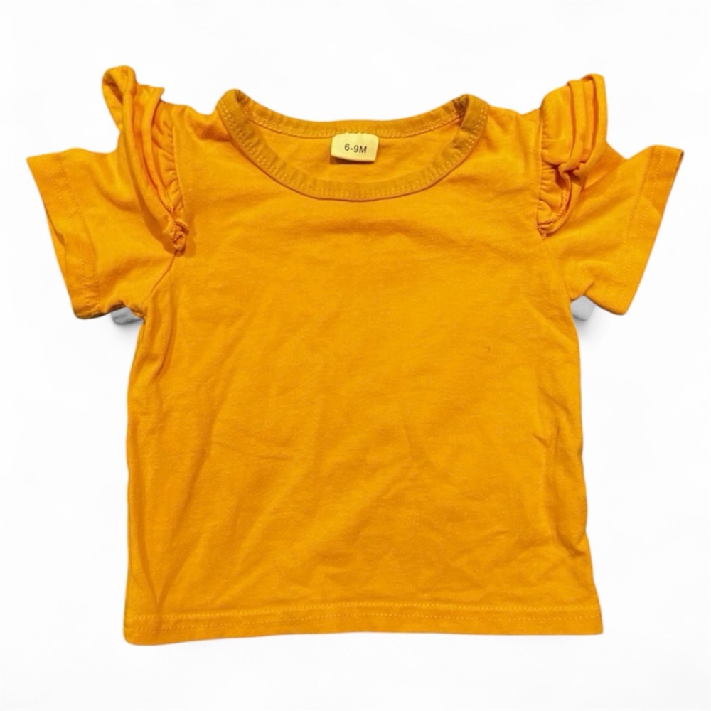 VGUC Mustard Yellow Baby T-Shirt with Ruffles (6-9 months)